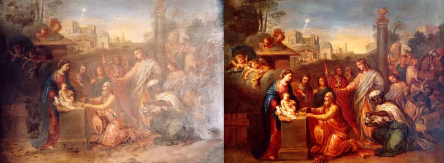 Restauration de tableau dans l'atelier de l'Essonne